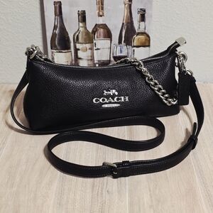 Coach Charlotte Shoulder Bag Pebbled Leather Crossbody Black with Silver CL407